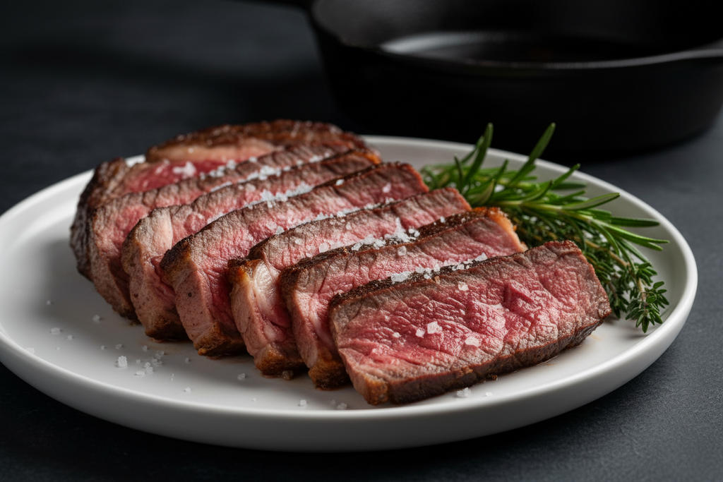 Raw steak on a white background