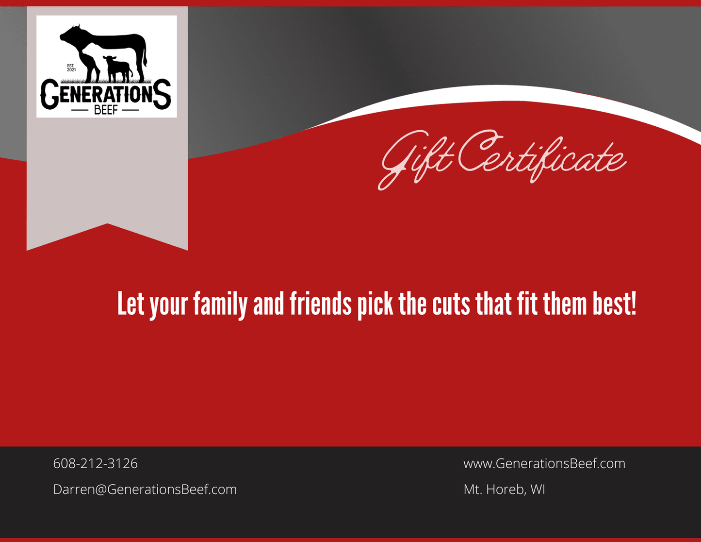 Generations Beef - All Natural Wagyu Gift Card